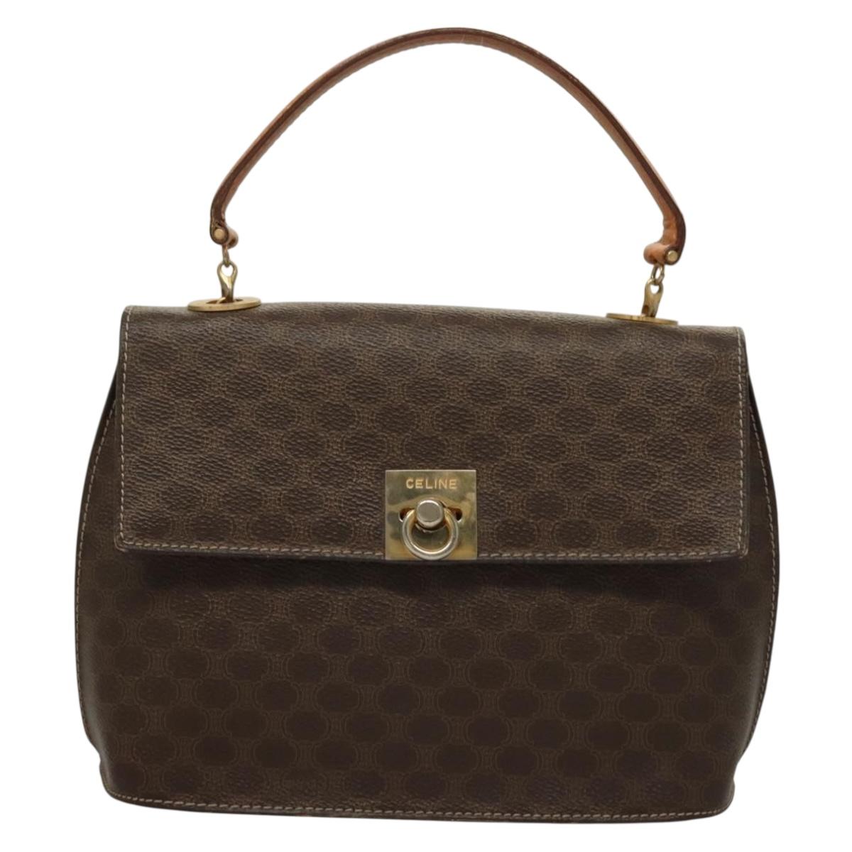 CELINE Macadam Canvas Hand Bag PVC Leather Brown Gold Auth 136069
