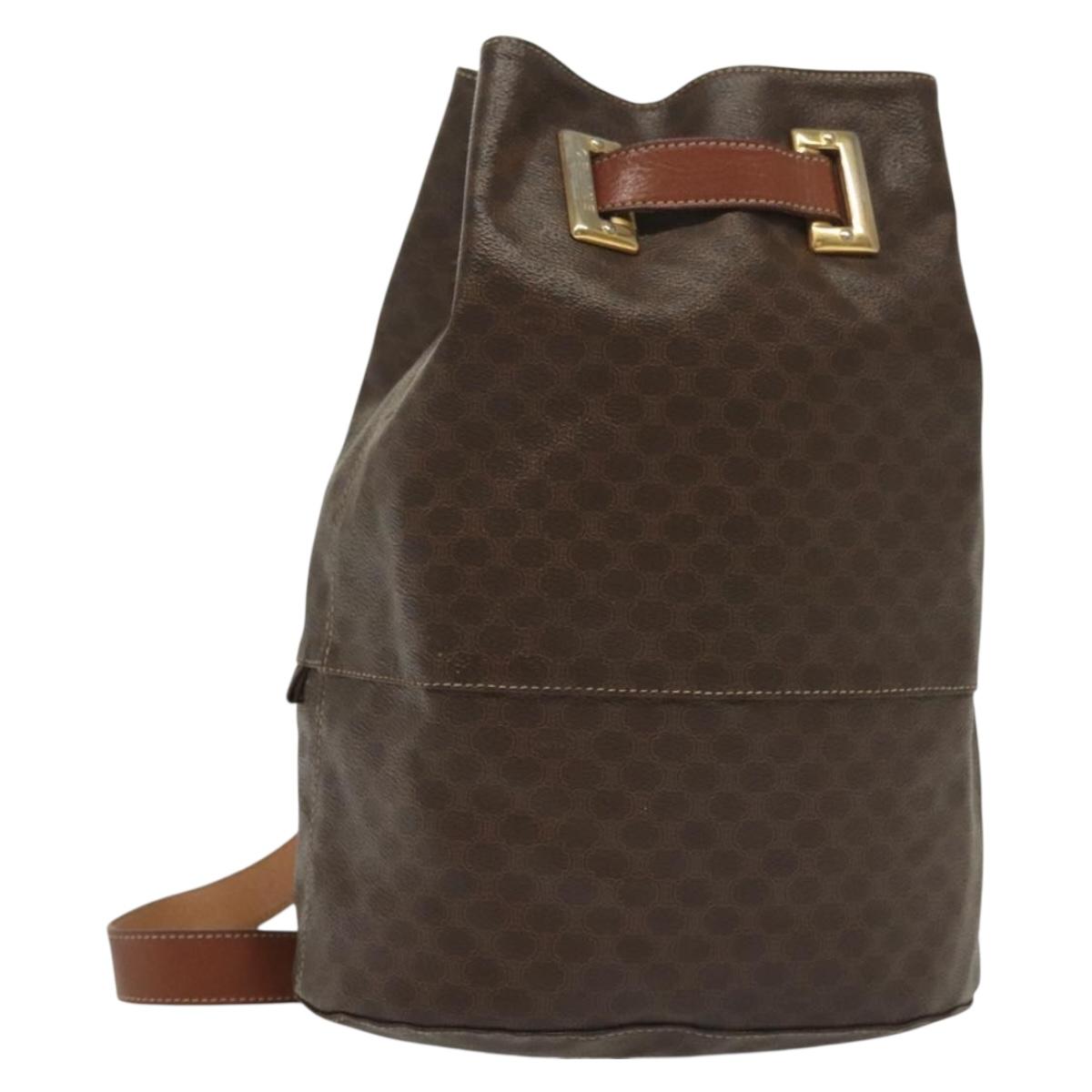 CELINE Macadam Canvas Shoulder Bag PVC Leather Brown Gold Auth 136070
