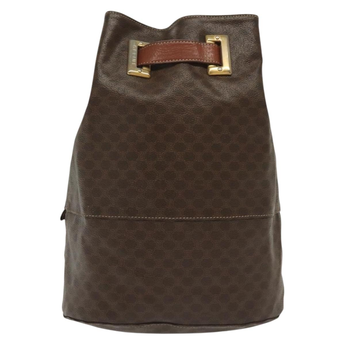 CELINE Macadam Canvas Shoulder Bag PVC Leather Brown Gold Auth 136070