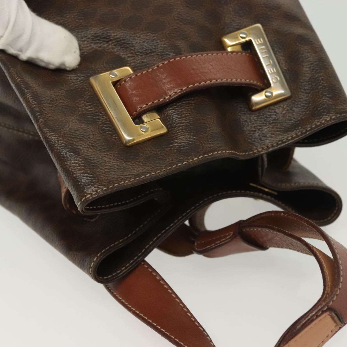 CELINE Macadam Canvas Shoulder Bag PVC Leather Brown Gold Auth 136070