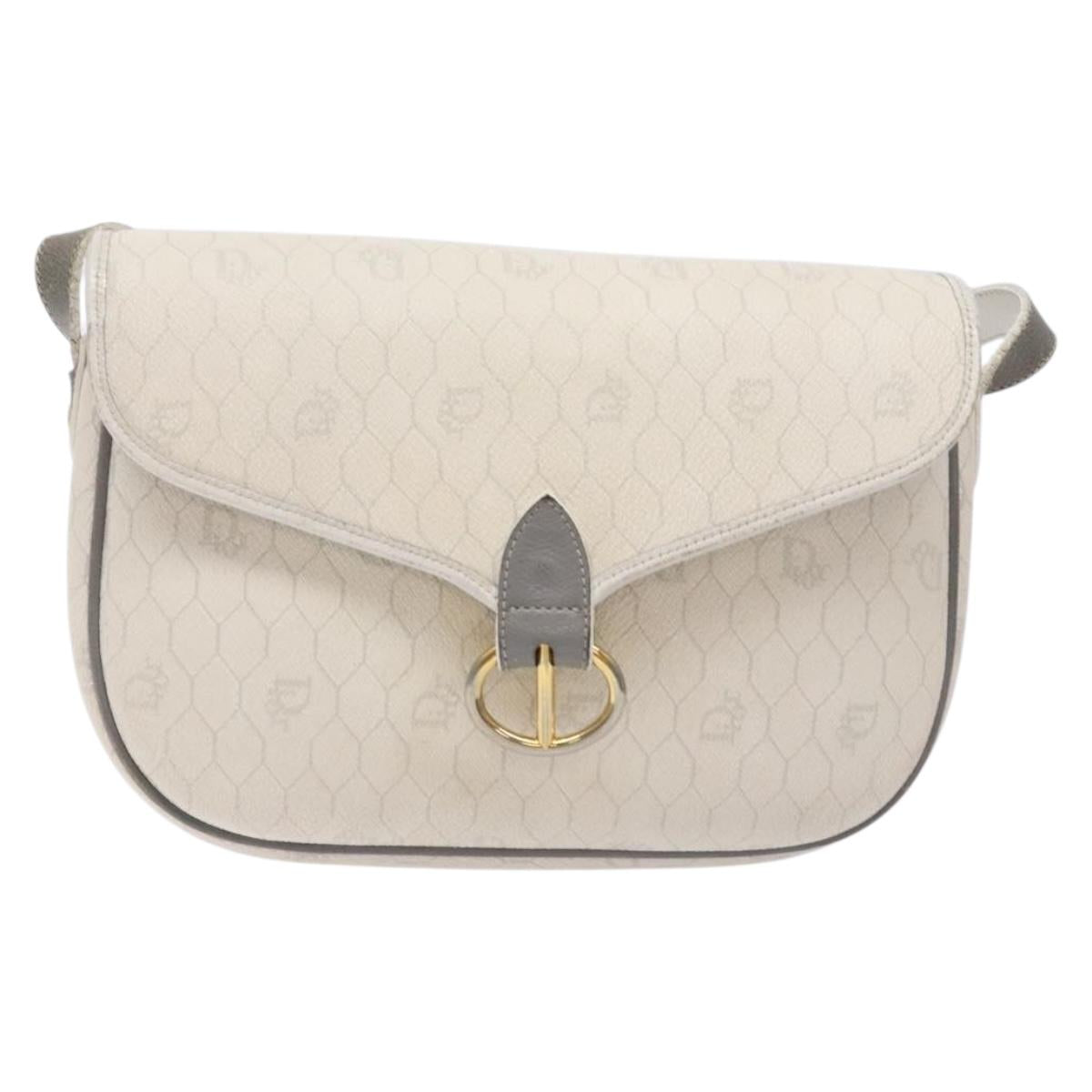Christian Dior Honeycomb Canvas Shoulder Bag PVC White Gold Auth 136076