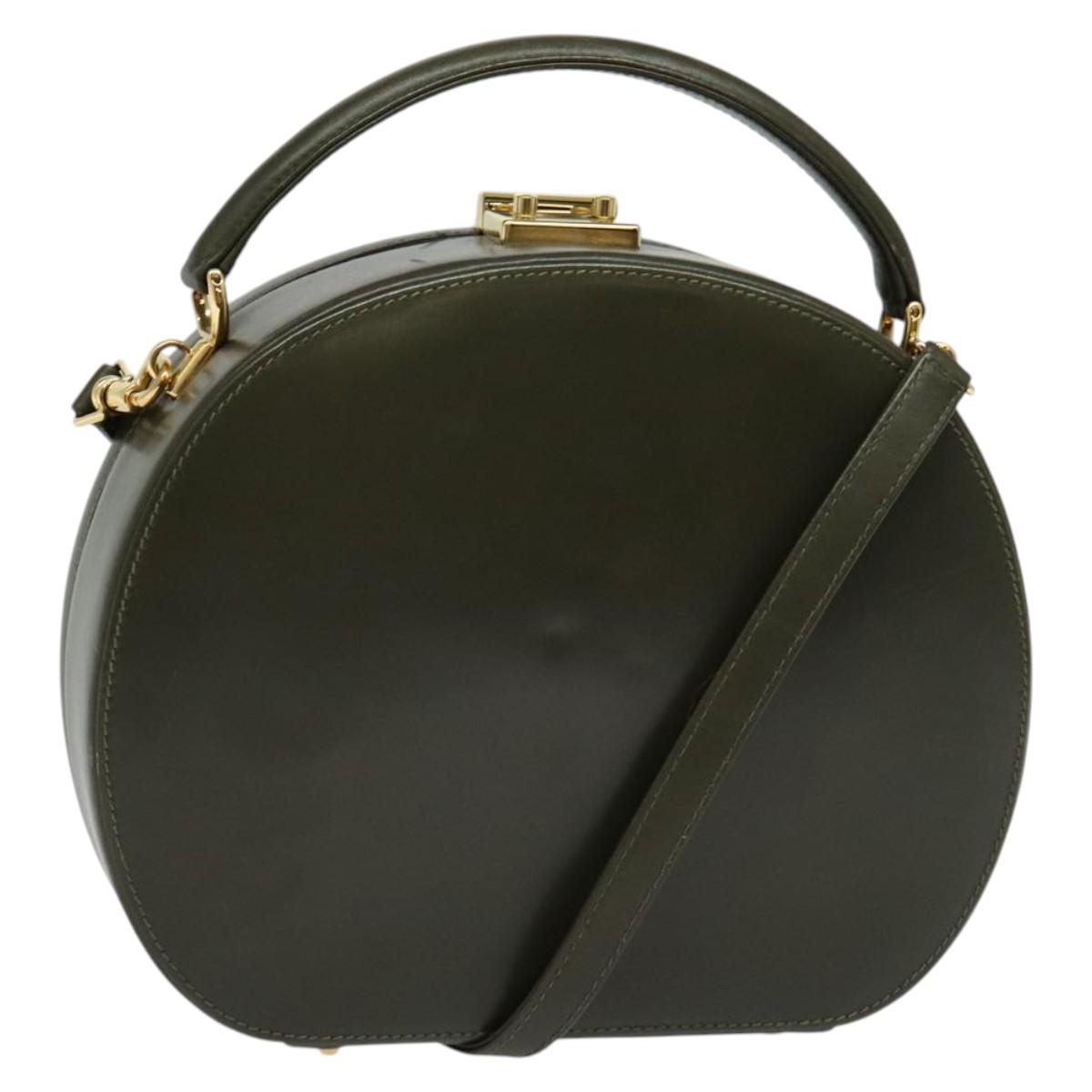 GUCCI Hand Bag Leather 2way Green Gold Auth 136078