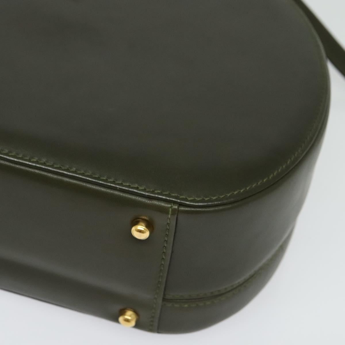 GUCCI Hand Bag Leather 2way Green Gold Auth 136078