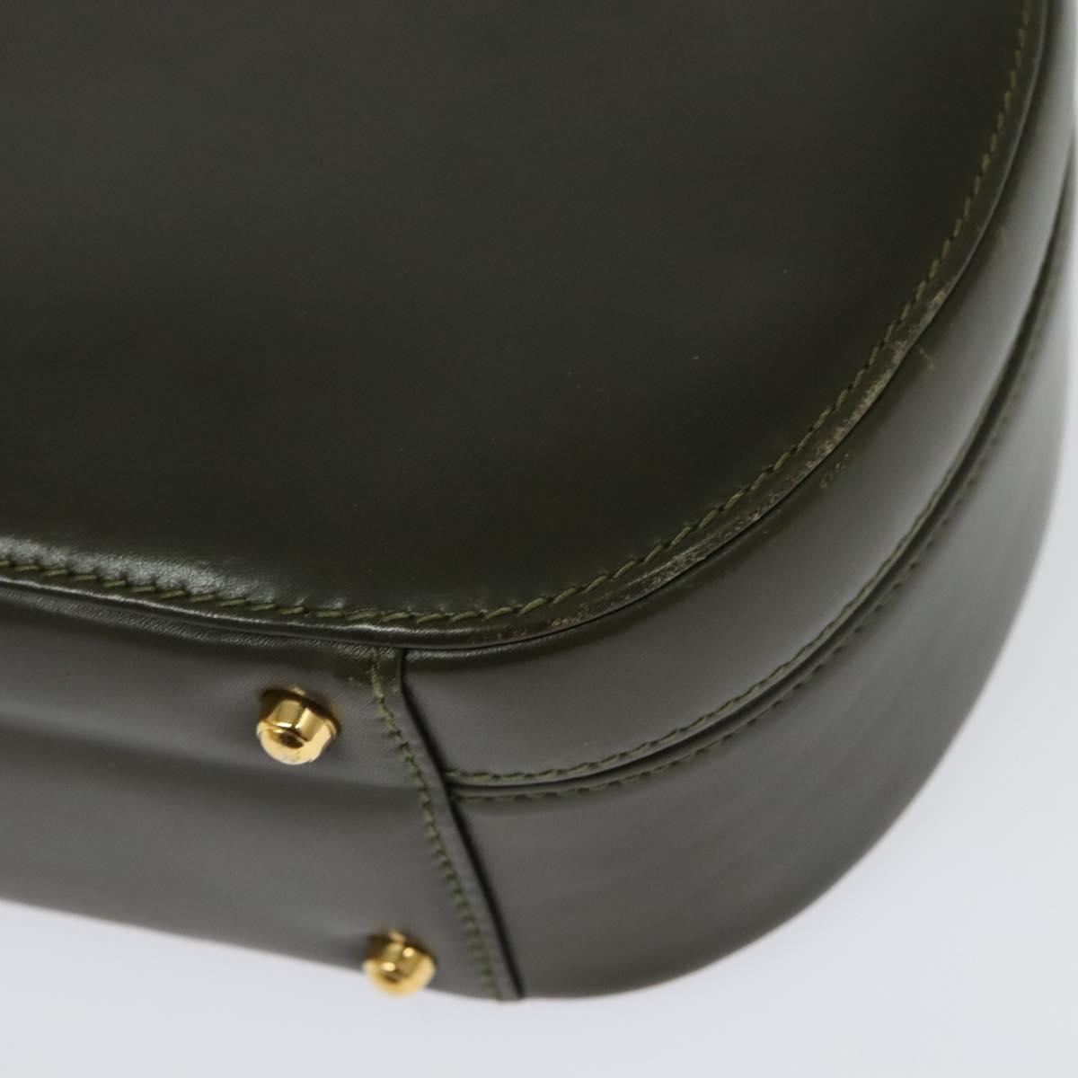 GUCCI Hand Bag Leather 2way Green Gold Auth 136078
