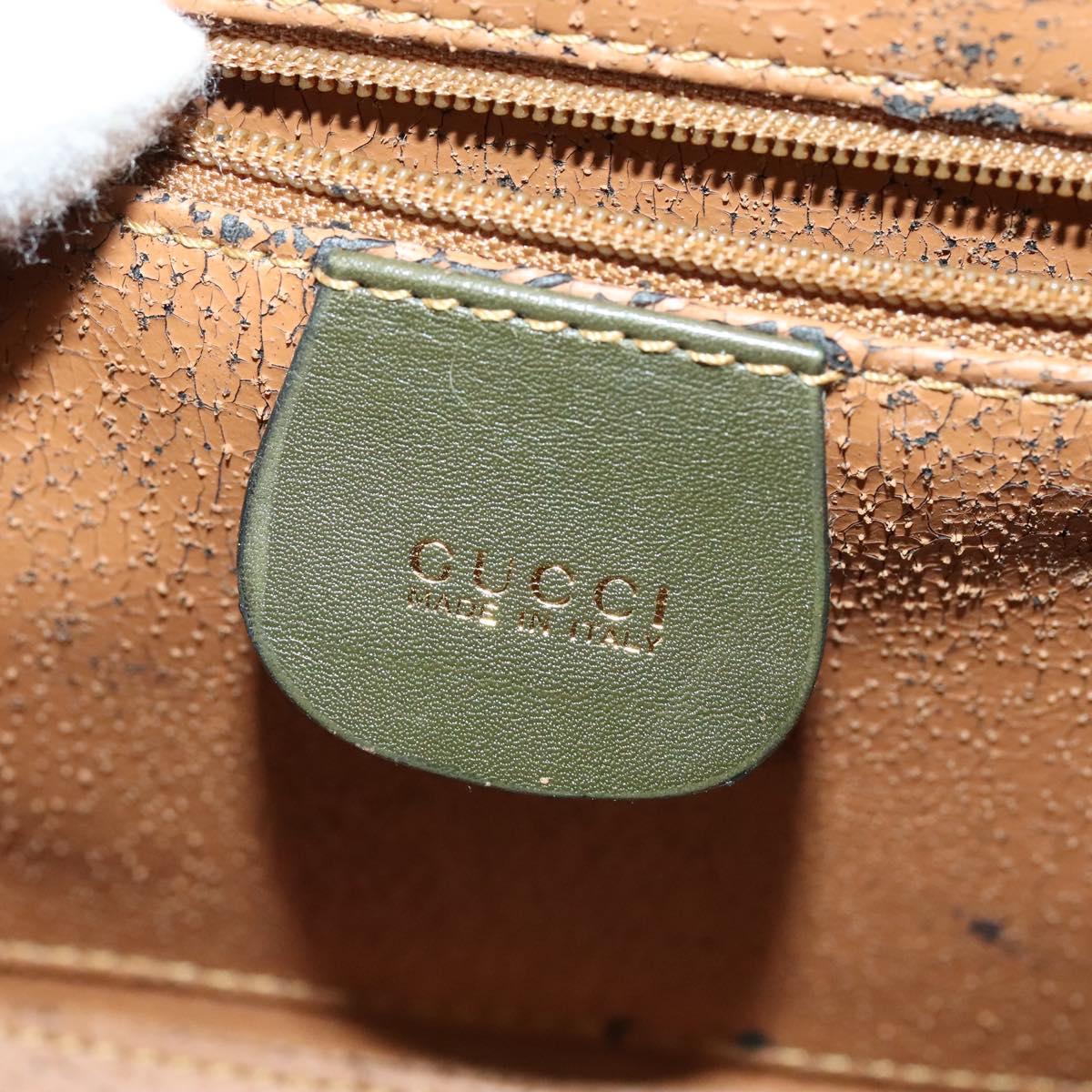 GUCCI Hand Bag Leather 2way Green Gold Auth 136078