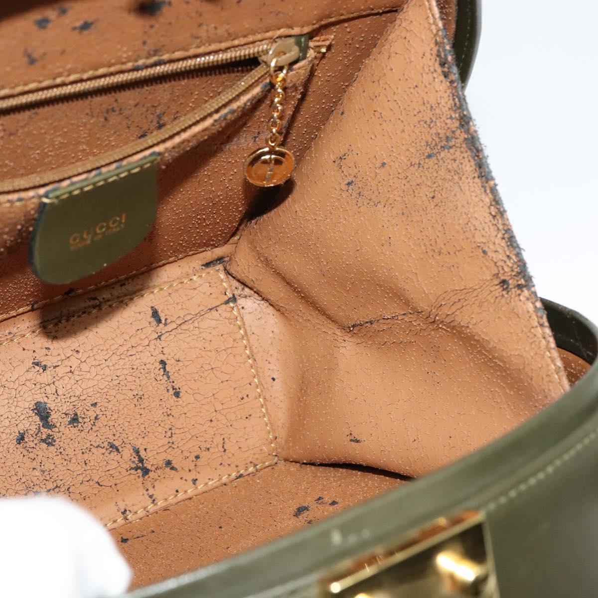 GUCCI Hand Bag Leather 2way Green Gold Auth 136078