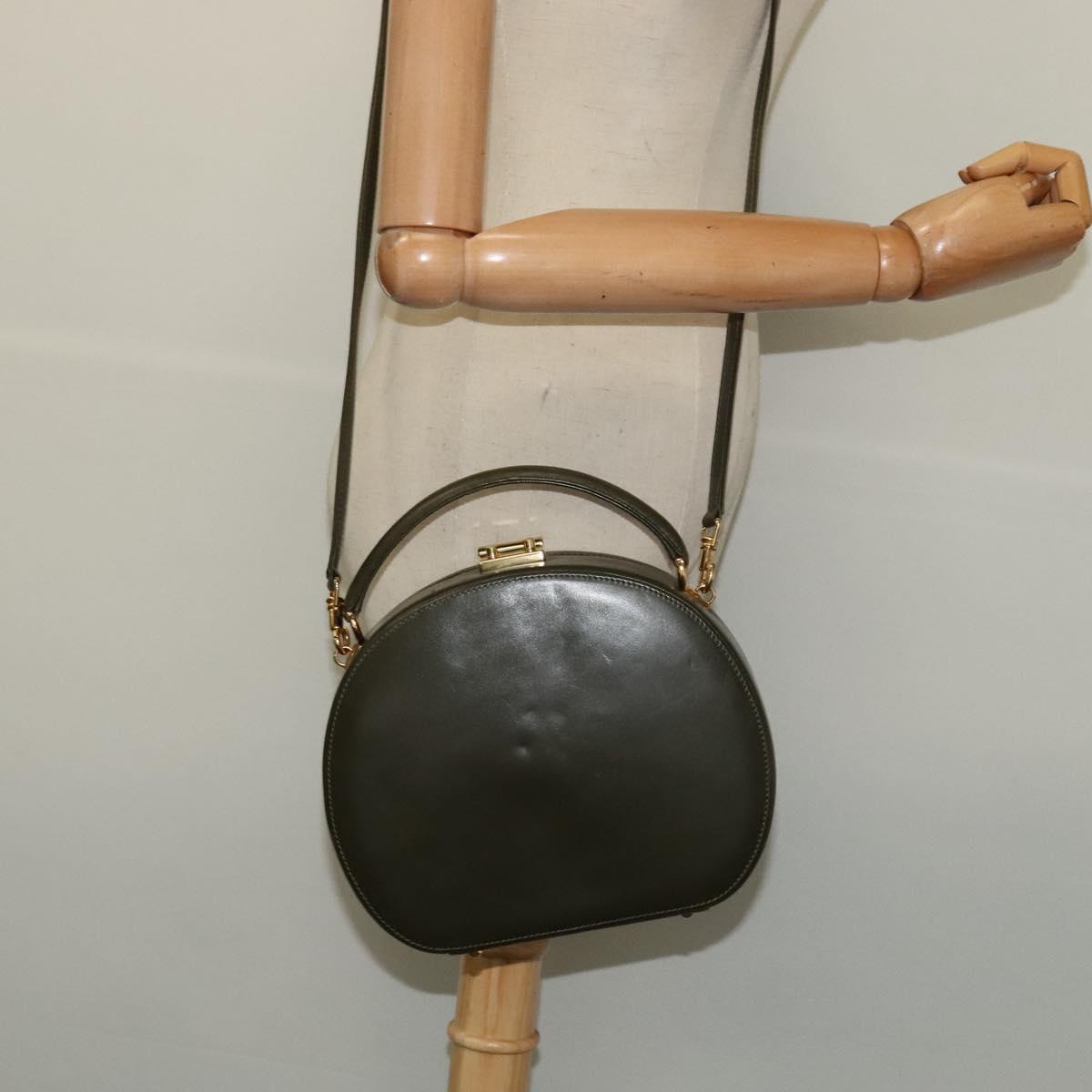 GUCCI Hand Bag Leather 2way Green Gold Auth 136078