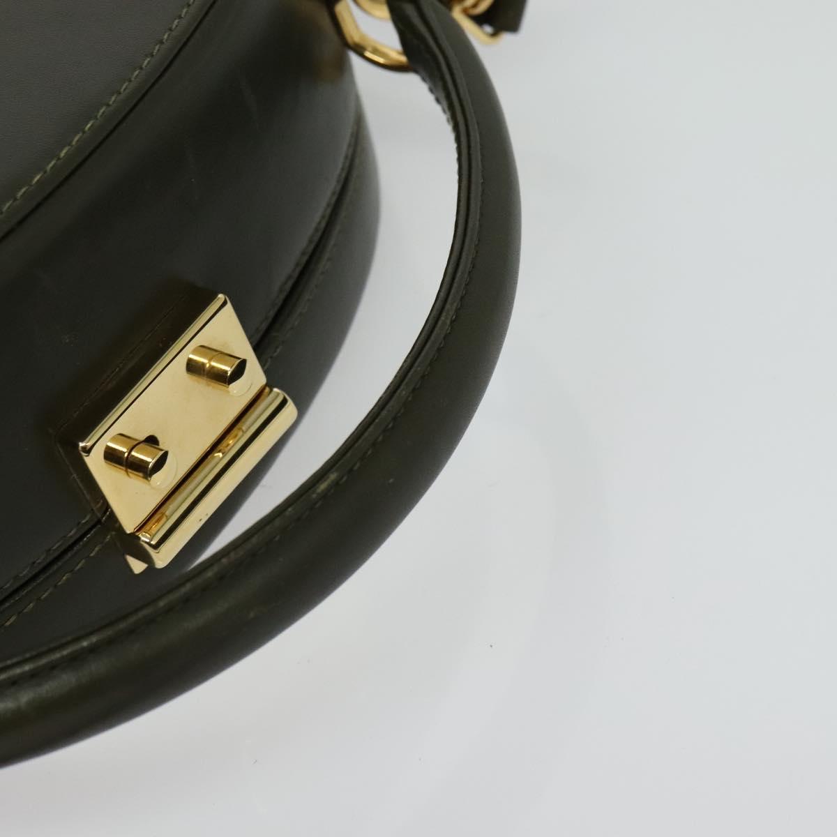 GUCCI Hand Bag Leather 2way Green Gold Auth 136078
