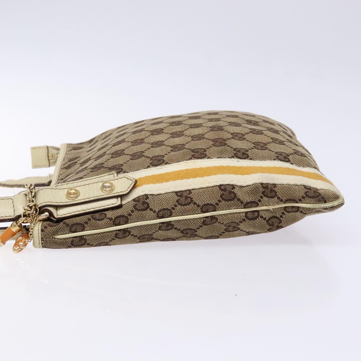 GUCCI GG Canvas Sherry Line Shoulder Bag Beige Gold 144388 Auth 136079