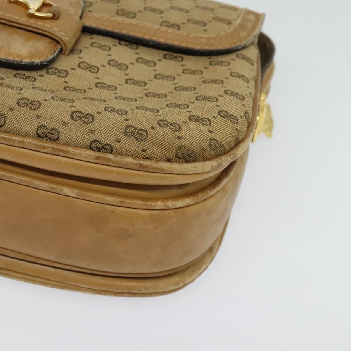 GUCCI Micro GG Canvas Shoulder Bag Beige Gold Auth 136082