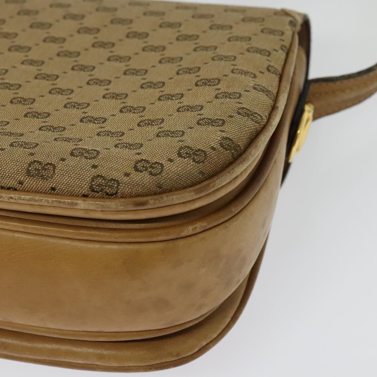 GUCCI Micro GG Canvas Shoulder Bag Beige Gold Auth 136082