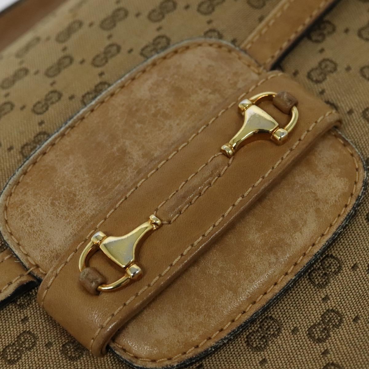 GUCCI Micro GG Canvas Shoulder Bag Beige Gold Auth 136082