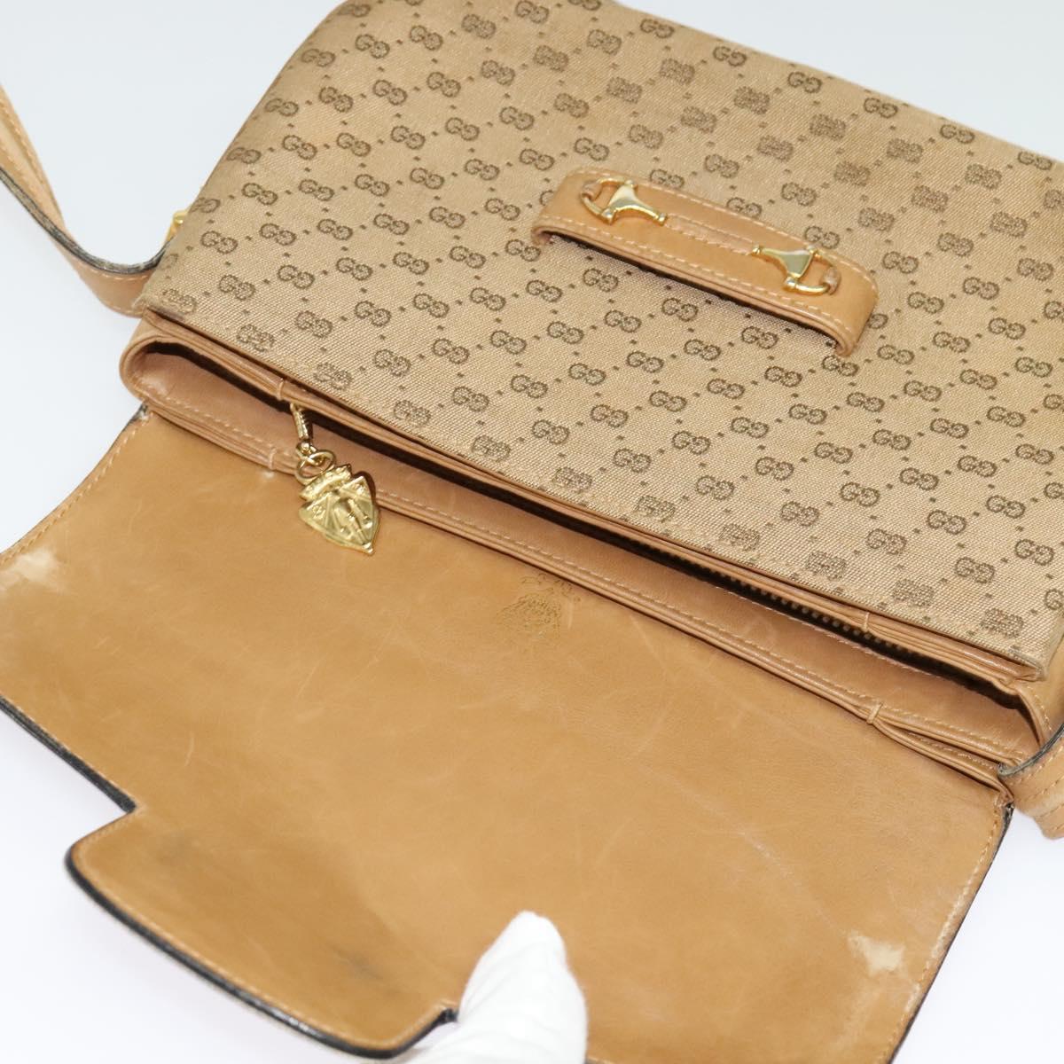 GUCCI Micro GG Canvas Shoulder Bag Beige Gold Auth 136082