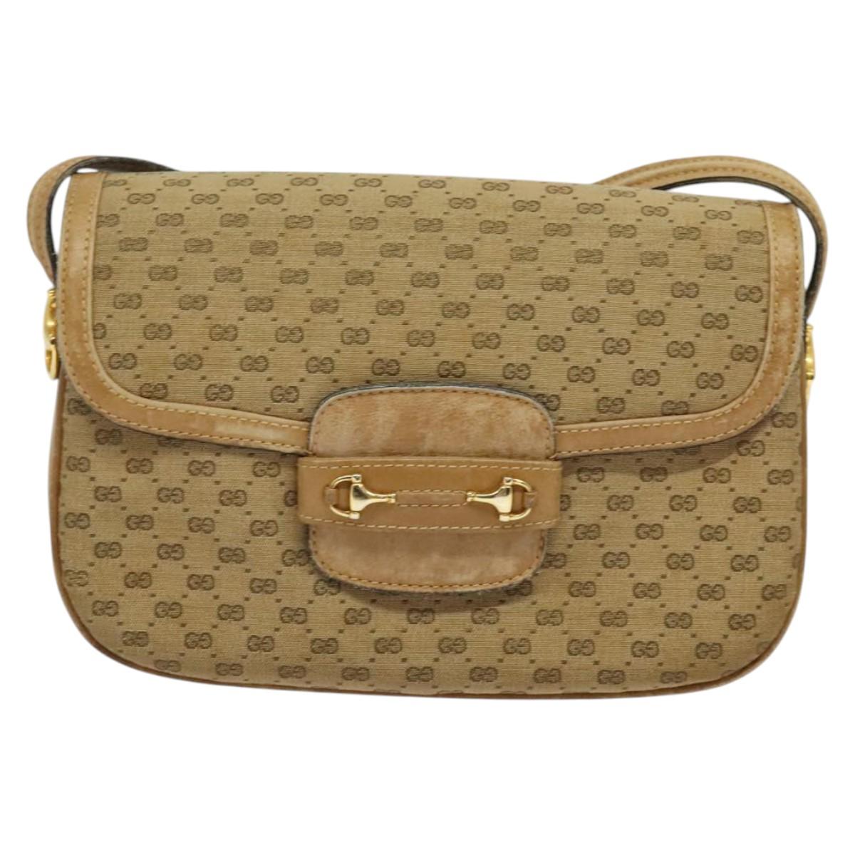 GUCCI Micro GG Canvas Shoulder Bag Beige Gold Auth 136082