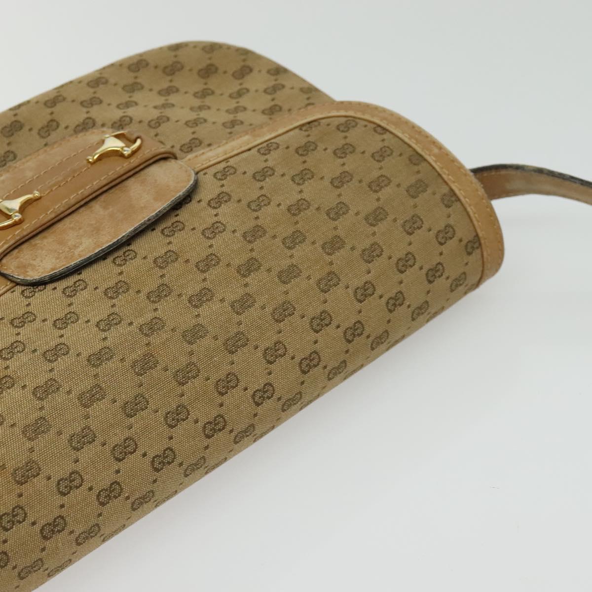 GUCCI Micro GG Canvas Shoulder Bag Beige Gold Auth 136082