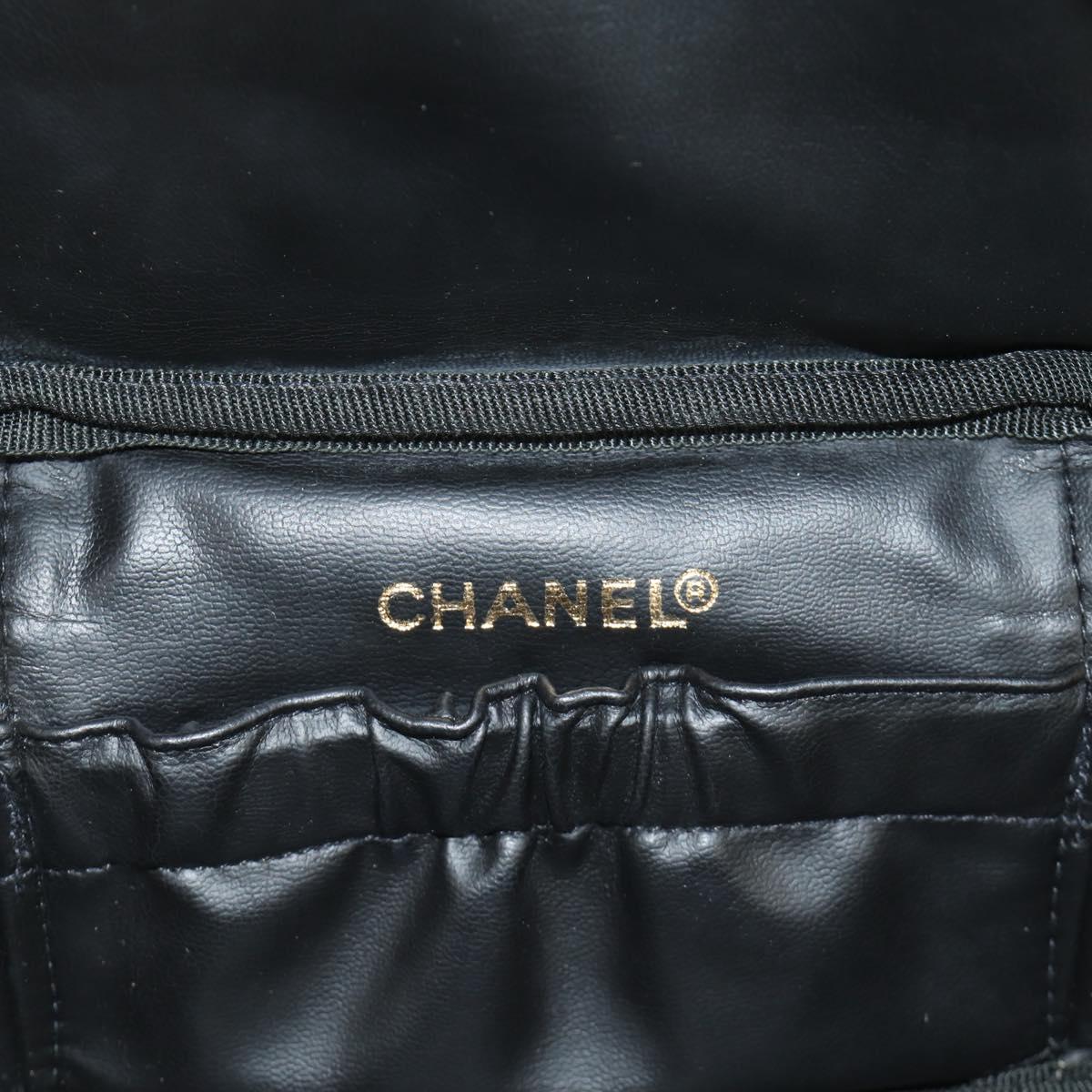 CHANEL Vanity Pouch Patent leather Black Gold CC Auth 136084