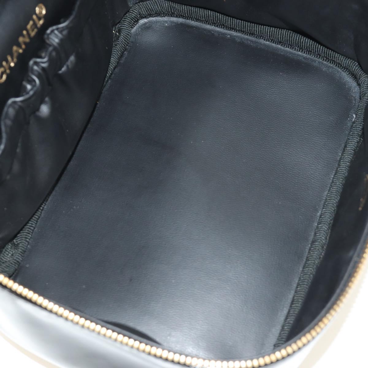 CHANEL Vanity Pouch Patent leather Black Gold CC Auth 136084