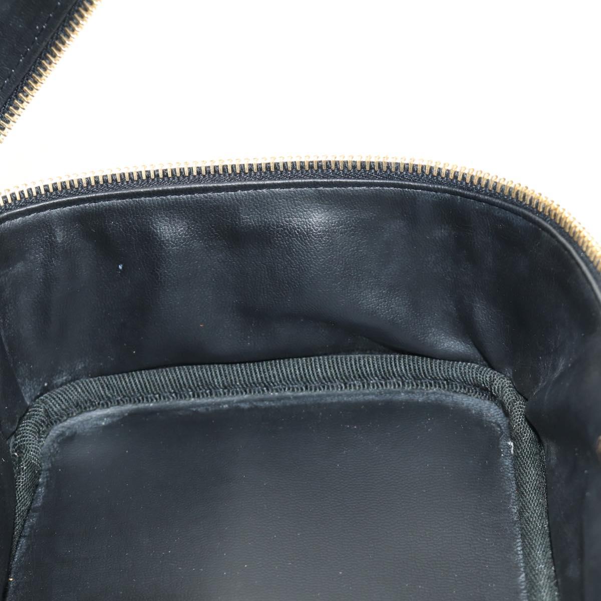 CHANEL Vanity Pouch Patent leather Black Gold CC Auth 136084