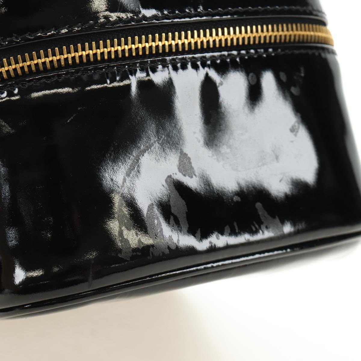 CHANEL Vanity Pouch Patent leather Black Gold CC Auth 136084
