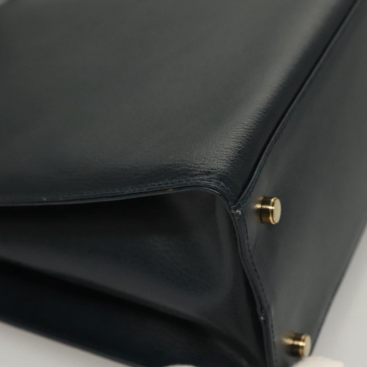 Salvatore Ferragamo Gancini Shoulder Bag Leather Navy Gold Auth 136108