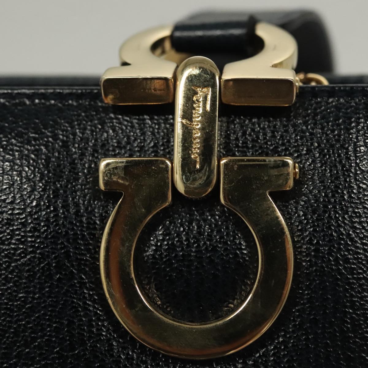 Salvatore Ferragamo Gancini Shoulder Bag Leather Navy Gold Auth 136108