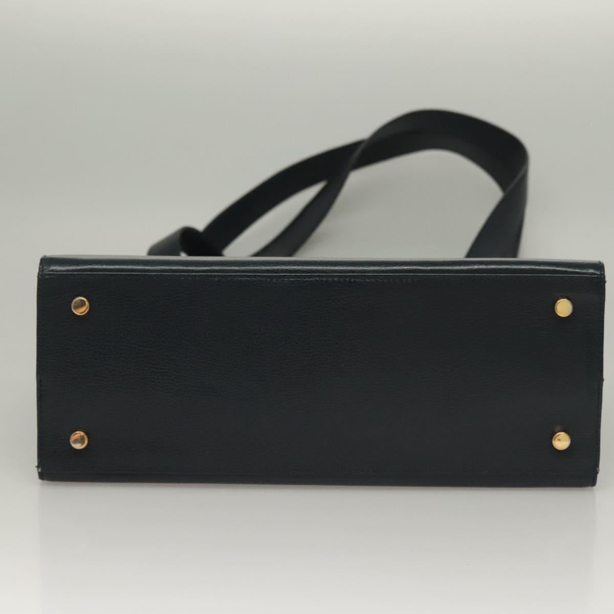 Salvatore Ferragamo Gancini Shoulder Bag Leather Navy Gold Auth 136108