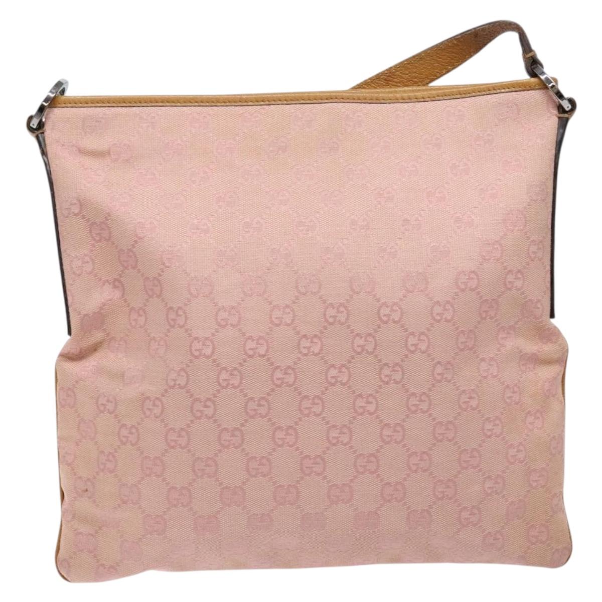GUCCI GG Canvas Shoulder Bag Pink Silver 113013 Auth 136109