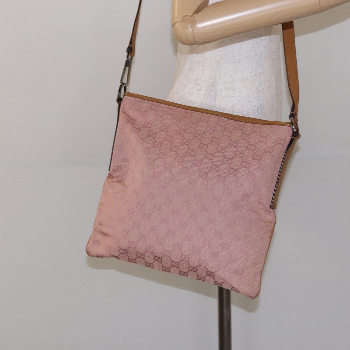 GUCCI GG Canvas Shoulder Bag Pink Silver 113013 Auth 136109