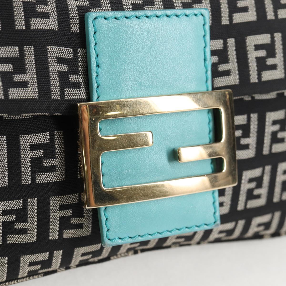 FENDI Zucchino Canvas Mamma Baguette Shoulder Bag Black Gold Auth 136114V