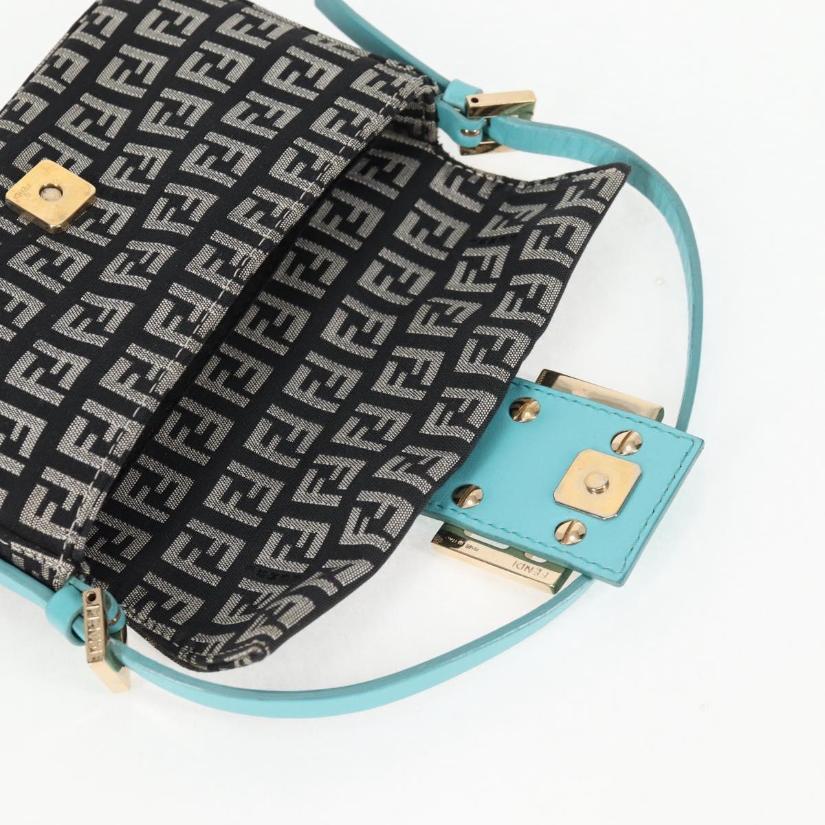 FENDI Zucchino Canvas Mamma Baguette Shoulder Bag Black Gold Auth 136114V