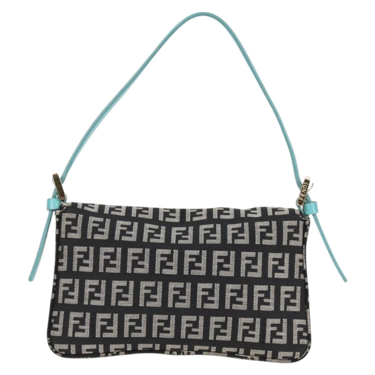 FENDI Zucchino Canvas Mamma Baguette Shoulder Bag Black Gold Auth 136114V