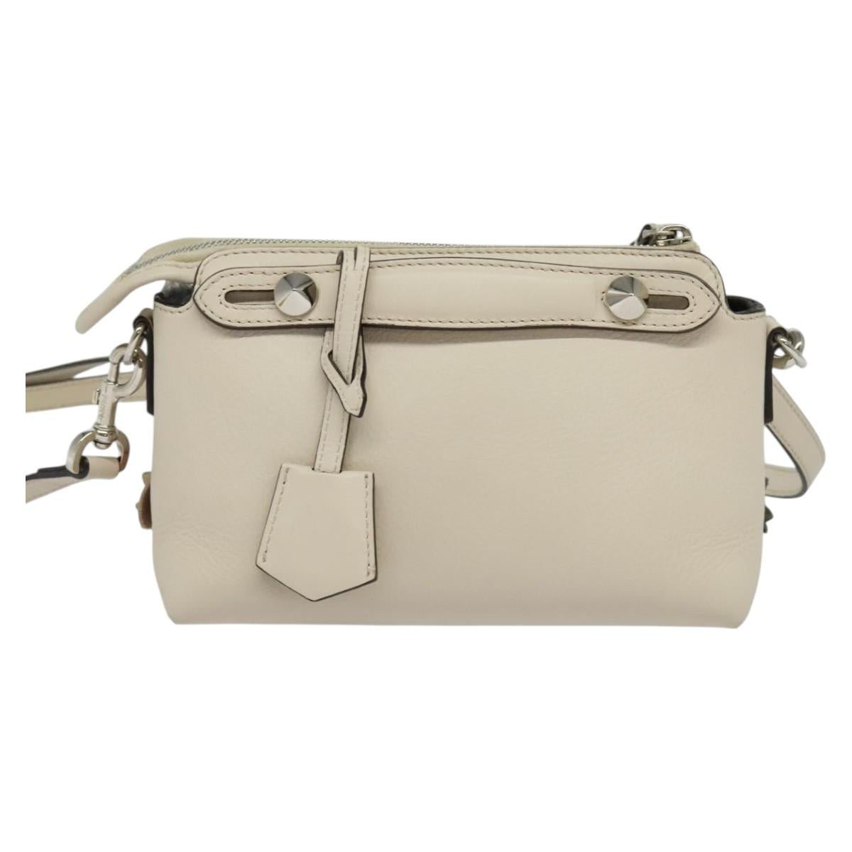 FENDI By The Way Hand Bag Leather 2way Beige Gold Auth 136115