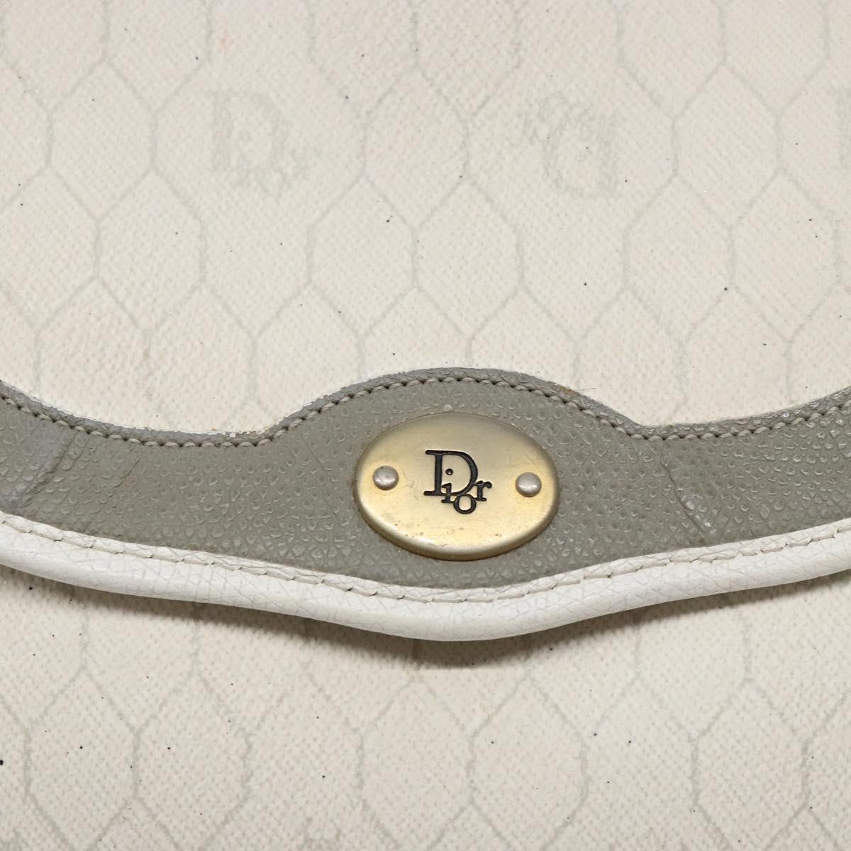 Christian Dior Honeycomb Canvas Shoulder Bag PVC White Gold Auth 136116