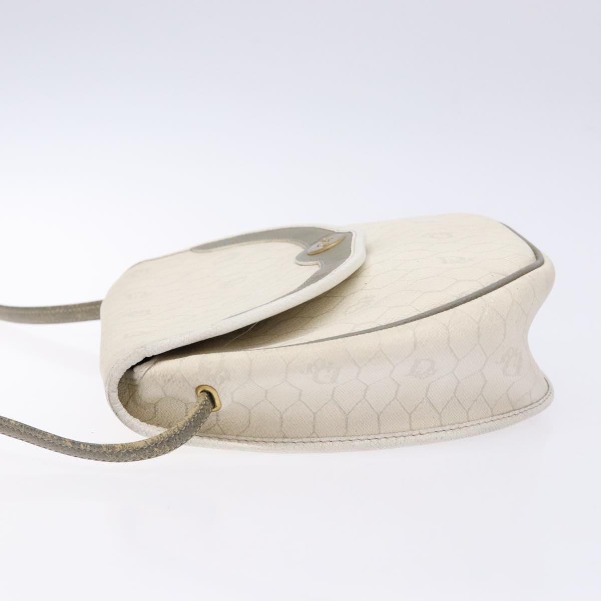 Christian Dior Honeycomb Canvas Shoulder Bag PVC White Gold Auth 136116