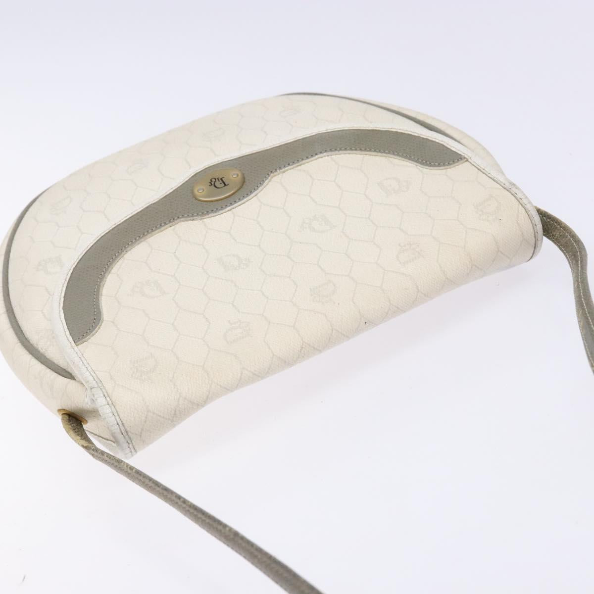 Christian Dior Honeycomb Canvas Shoulder Bag PVC White Gold Auth 136116