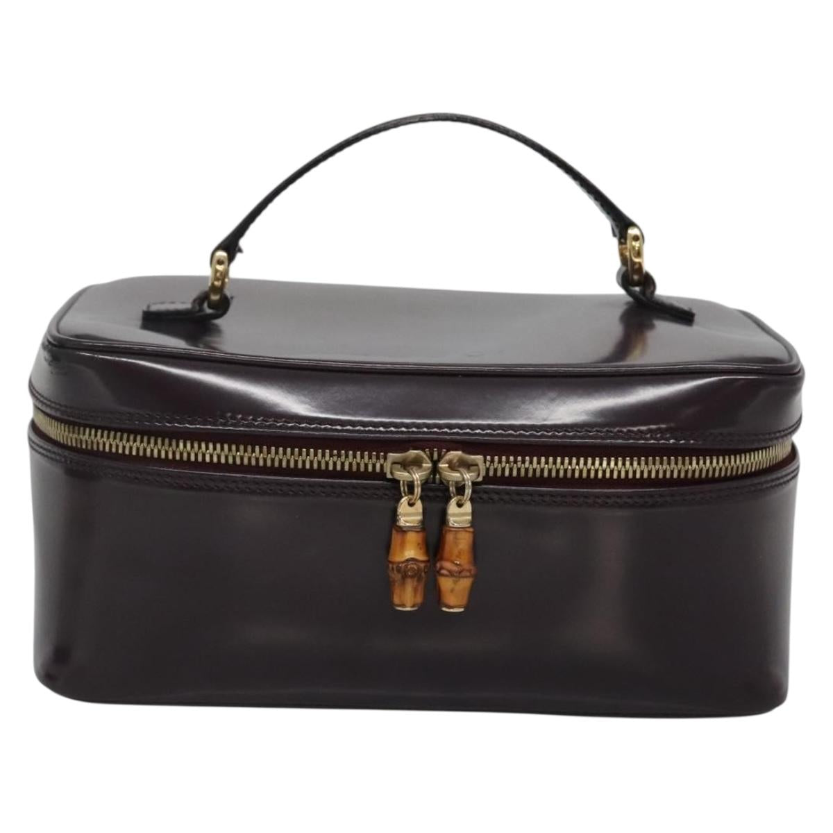 GUCCI Bamboo Vanity Hand Bag Leather Purple Gold 032 1956 0150 Auth 136119