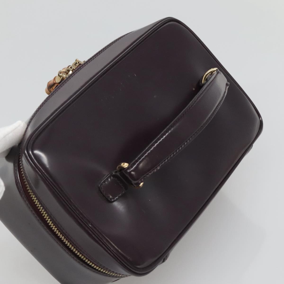 GUCCI Bamboo Vanity Hand Bag Leather Purple Gold 032 1956 0150 Auth 136119
