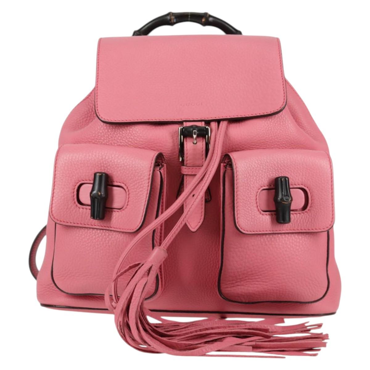 GUCCI Bamboo Backpack Leather Pink Silver 370833 Auth 136120V