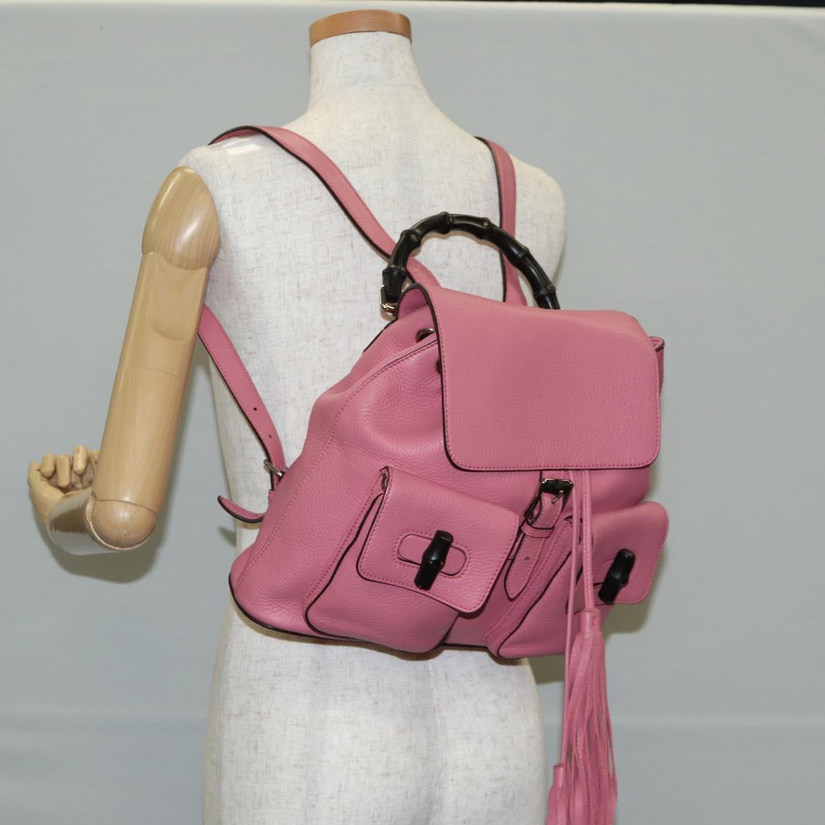 GUCCI Bamboo Backpack Leather Pink Silver 370833 Auth 136120V