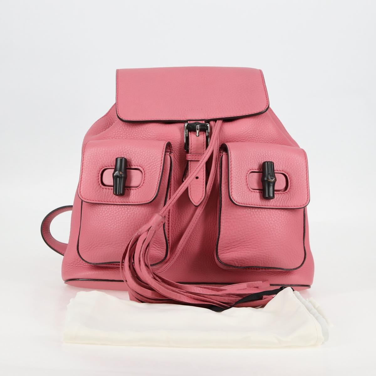GUCCI Bamboo Backpack Leather Pink Silver 370833 Auth 136120V