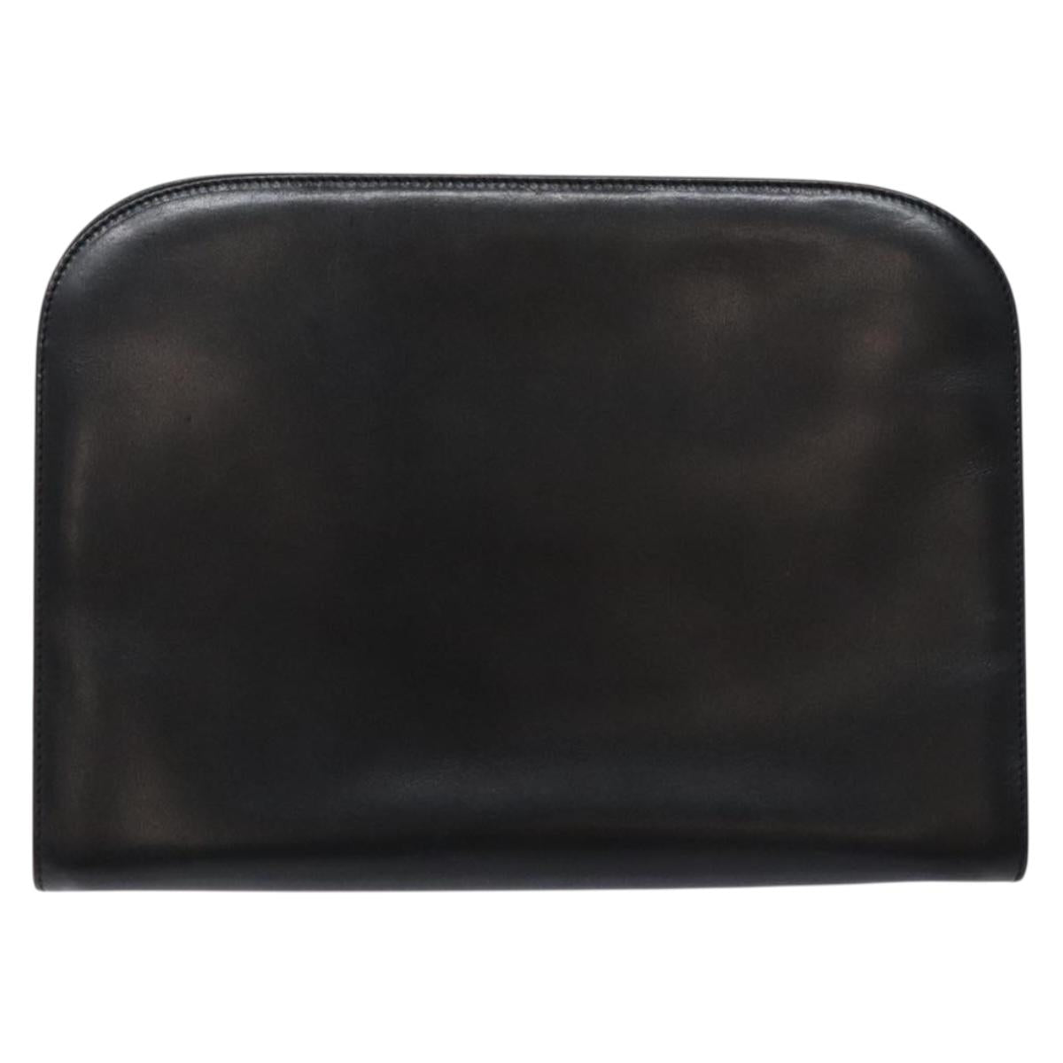 Salvatore Ferragamo Gancini Chain Shoulder Bag Leather Black Gold Auth 136121