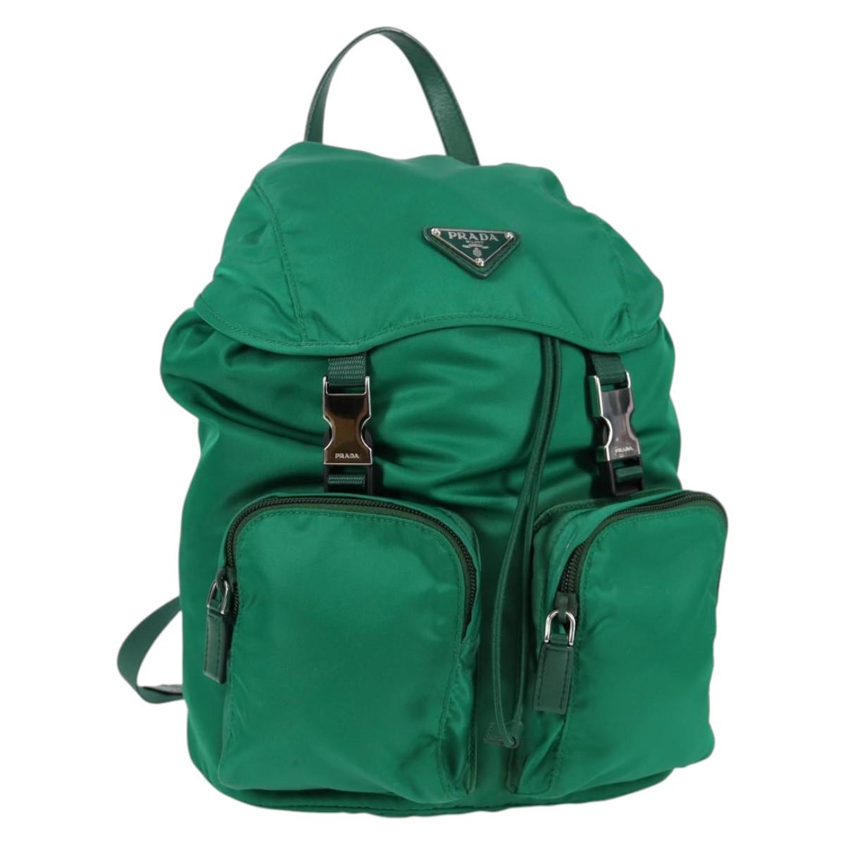 PRADA Backpack Nylon Green Silver Auth 136123V