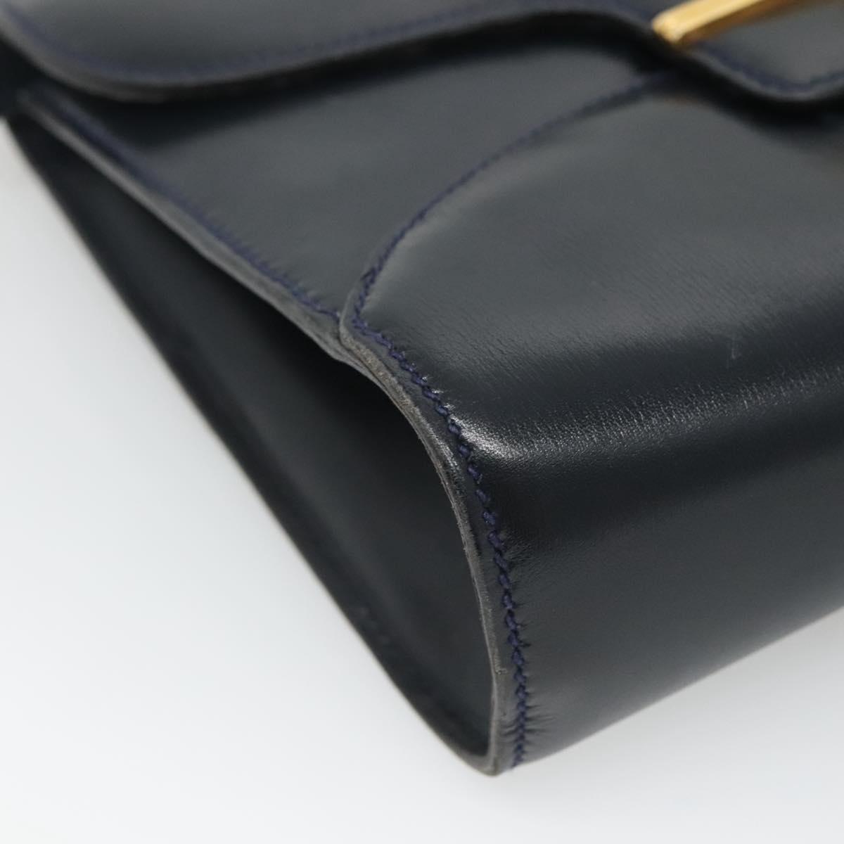 GUCCI Shoulder Bag Leather Navy Gold Auth 136145