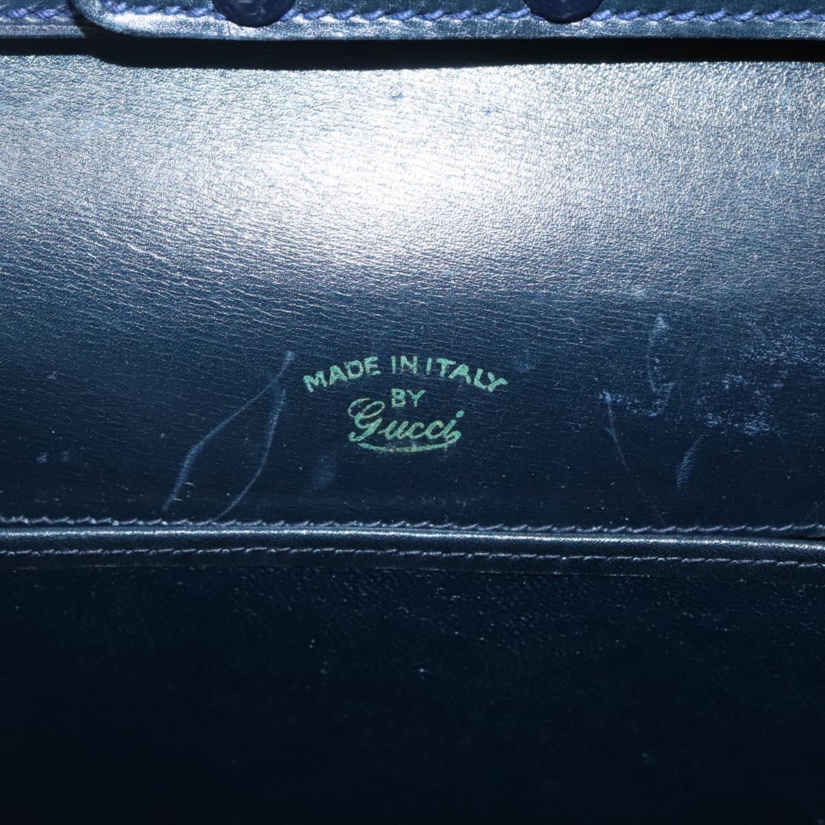 GUCCI Shoulder Bag Leather Navy Gold Auth 136145