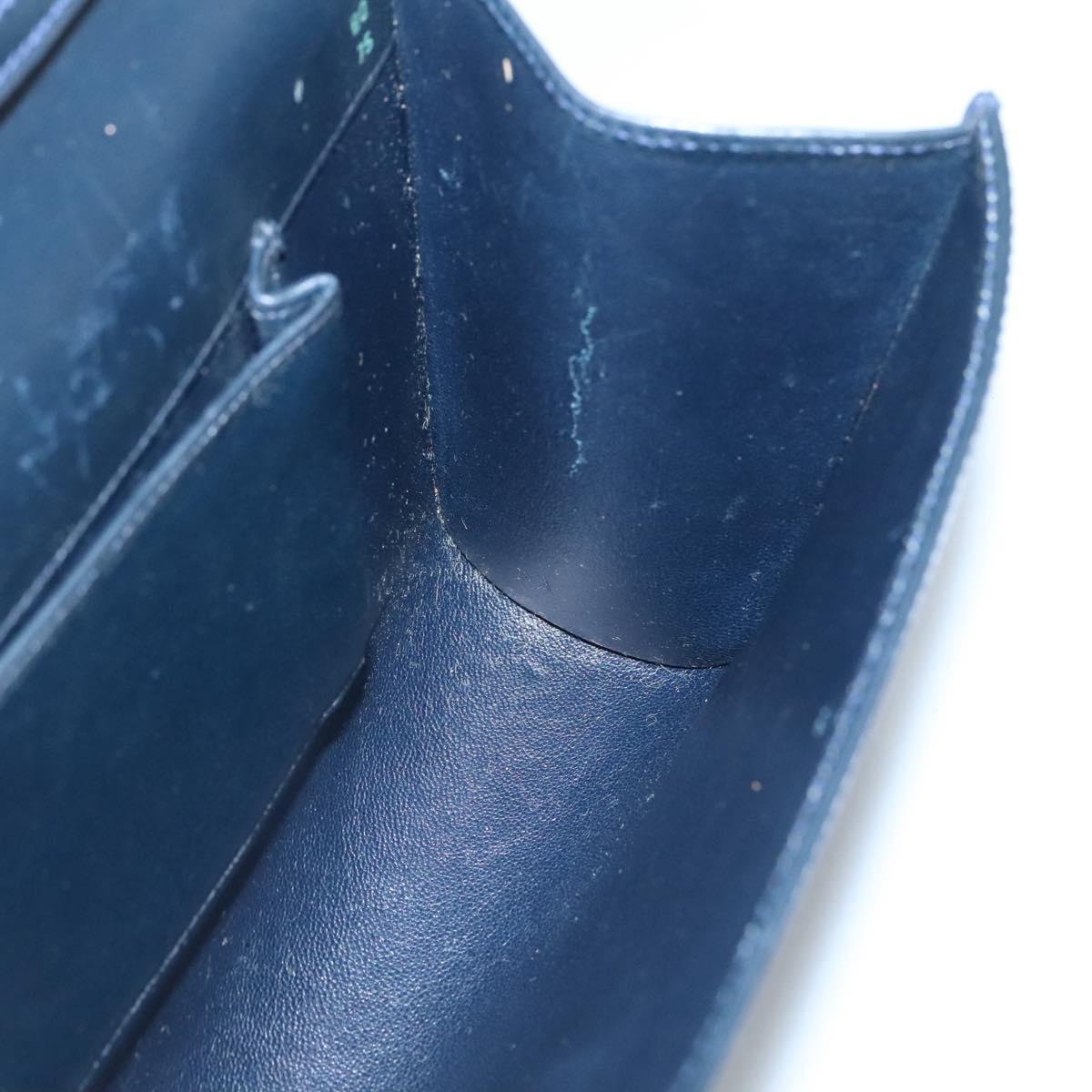 GUCCI Shoulder Bag Leather Navy Gold Auth 136145