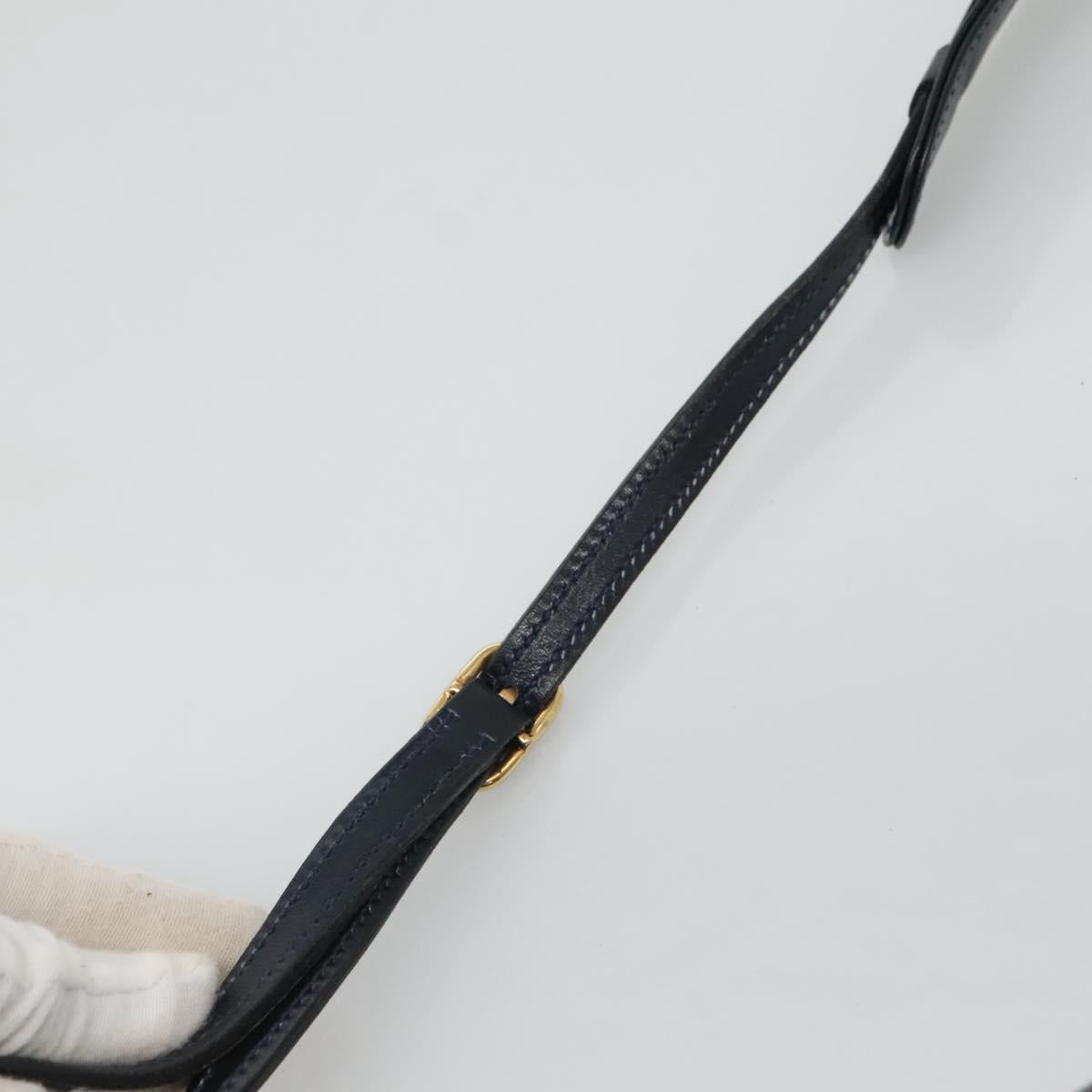 GUCCI Shoulder Bag Leather Navy Gold Auth 136145