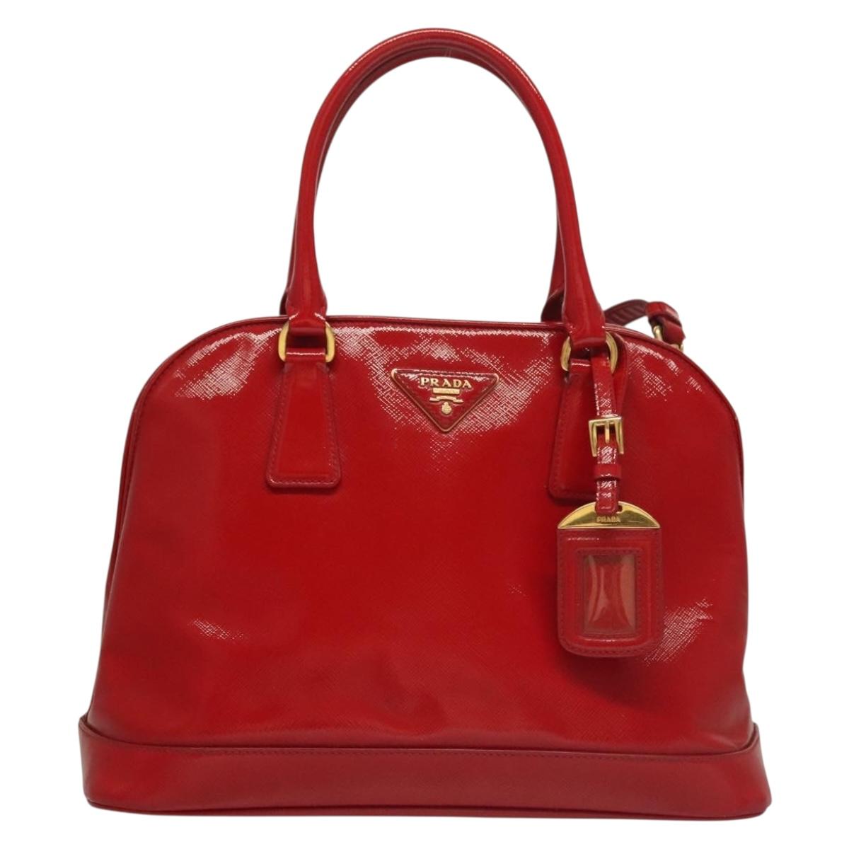 PRADA Hand Bag Safiano leather 2way Red Gold Auth 136147