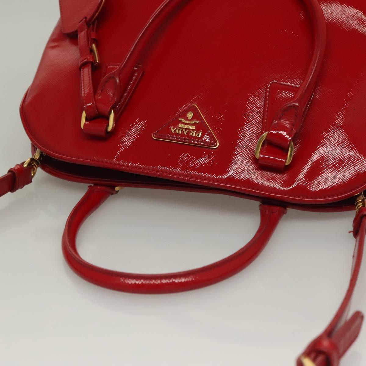 PRADA Hand Bag Safiano leather 2way Red Gold Auth 136147