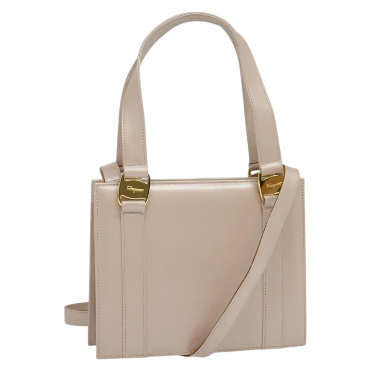 Salvatore Ferragamo Vala Hand Bag Leather 2way Pink Gold Auth 136148