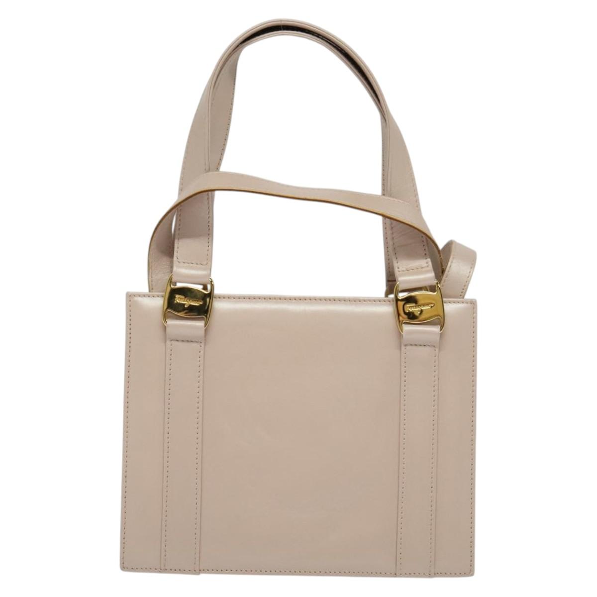 Salvatore Ferragamo Vala Hand Bag Leather 2way Pink Gold Auth 136148